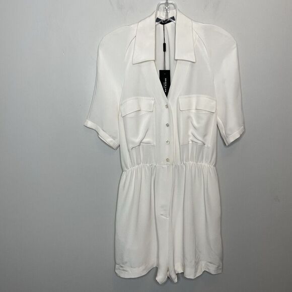 DEREK LAM Tuta Romper Women 4 Ivory Button Front NEW 100% Silk - Picture 1 of 15